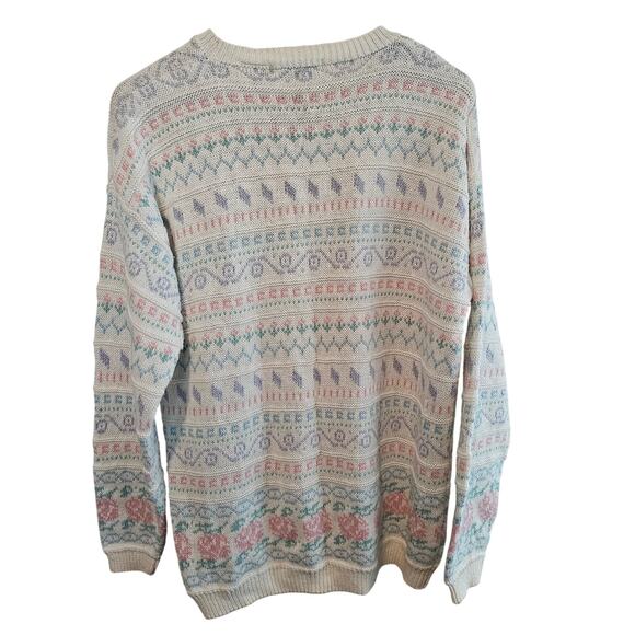 Vintage Northern Isles Sweater Mens Large White 90s Spring Cosby Cottage Preppy - Picture 2 of 9